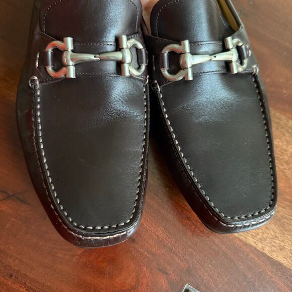 Salvatore Ferragamo Parigi Gancini Bit Driving Moc Shoe loafer brown leather 9 - Picture 10 of 14